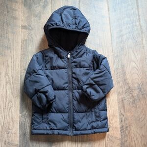 Old Navy Toddler Boy 2t Navy Blue Puffer Jacket Fleece Lined Hooded Winter Coat